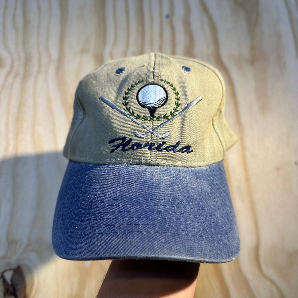 Birdies Florida Golf Hat Khaki Blue Two Tone Adjustable Dad Cap OSFM